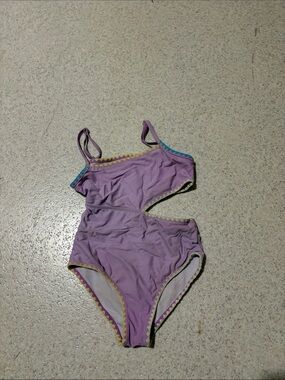 Limeapple Lavender Girls' One-Piece Swimsuit with Multicolor Trim